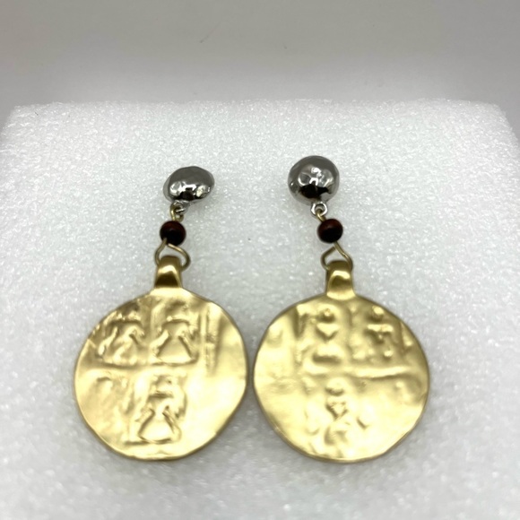 Chico’s Dangle Coin Earrings Mixed Metals Pierced stud earrings Long - Picture 6 of 10